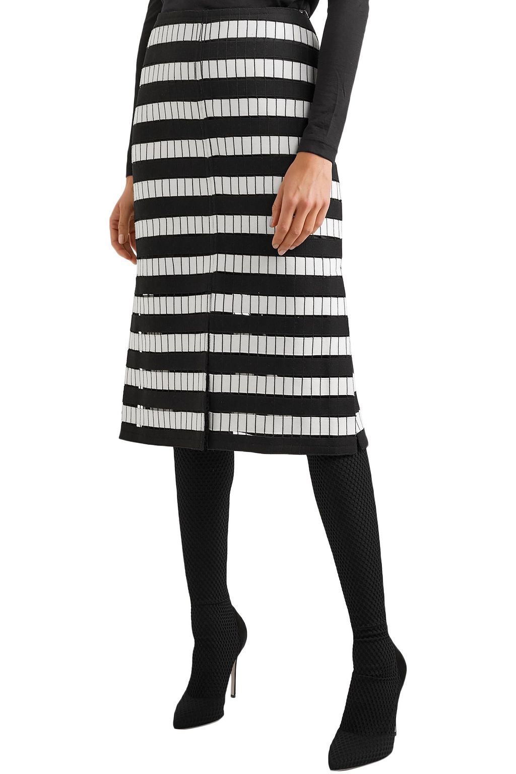 AKRIS Embroidered wool-blend felt midi skirt