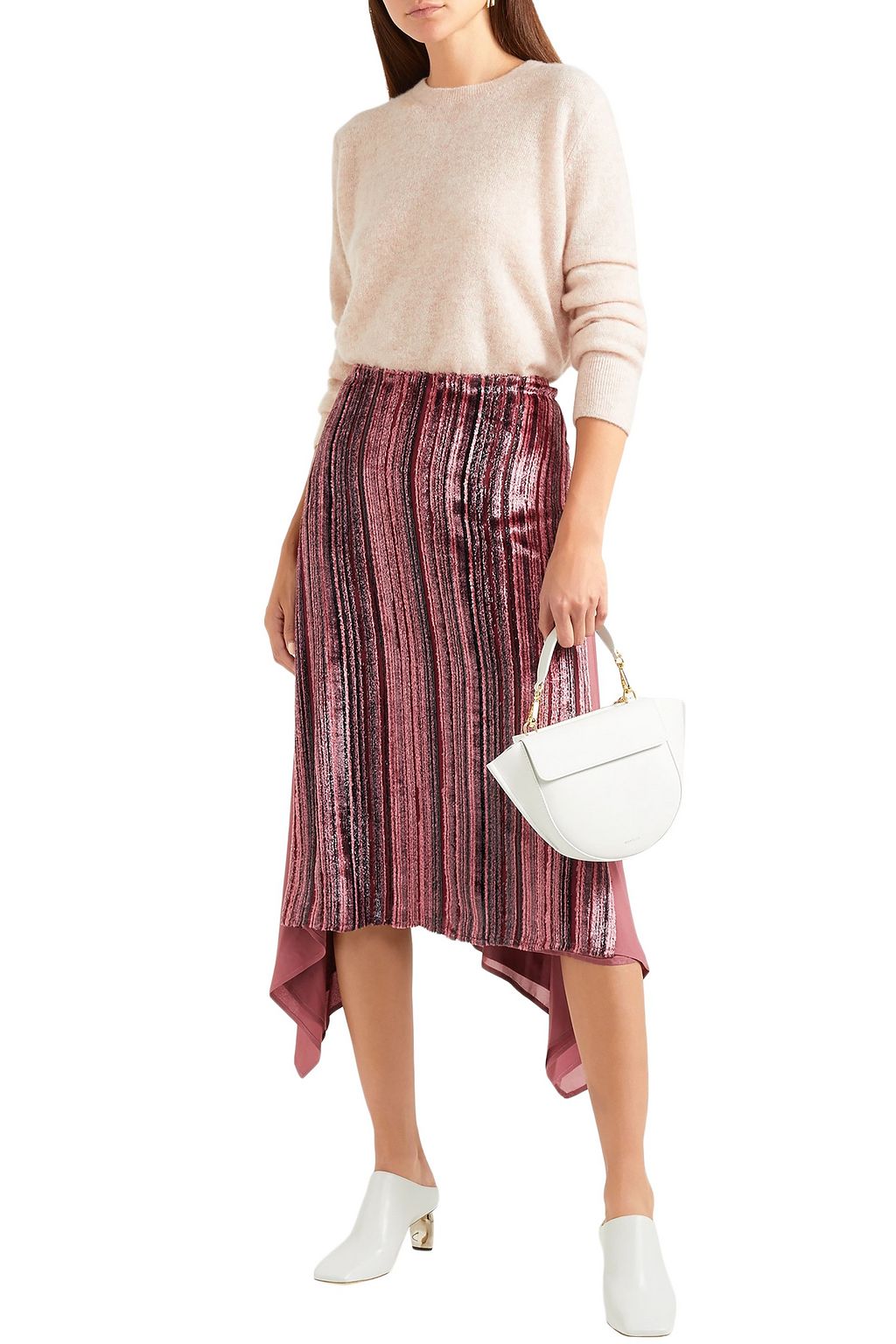 SIES MARJAN Darby metallic devoré-velvet and pleated chiffon skirt