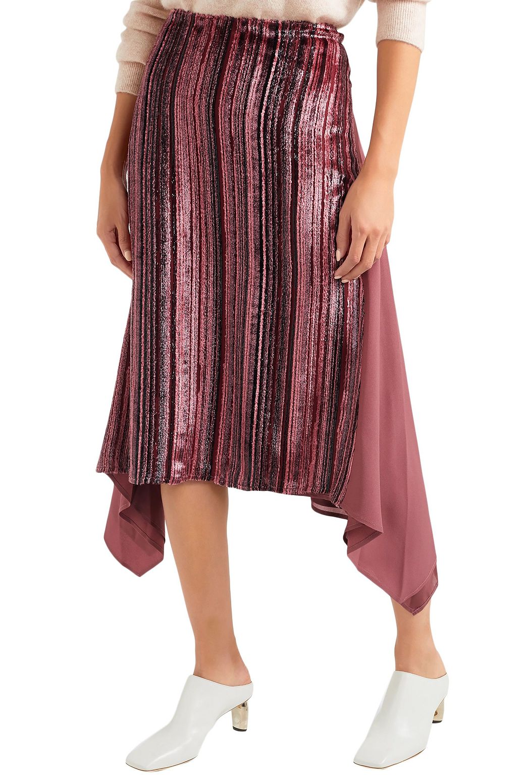 SIES MARJAN Darby metallic devoré-velvet and pleated chiffon skirt