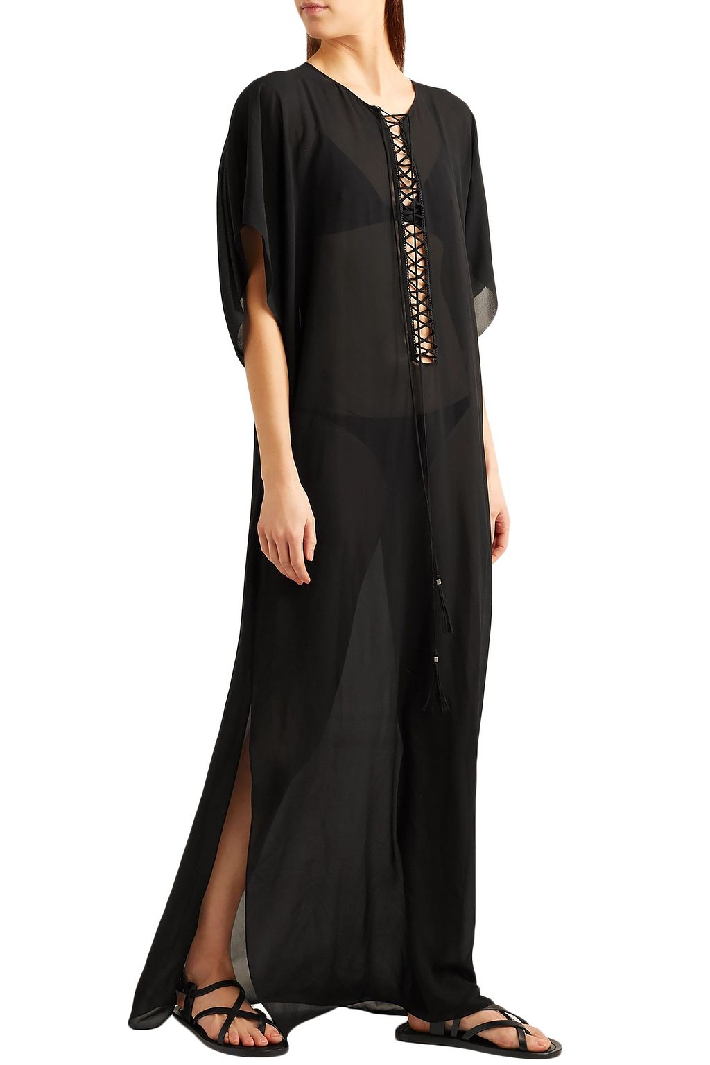 SAINT LAURENT Lace-up silk-chiffon kaftan