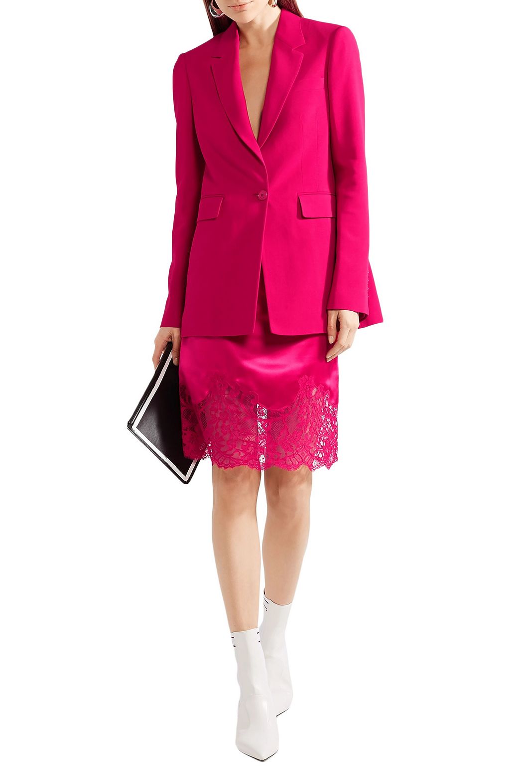 GIVENCHY Lace-paneled silk-satin mini pencil skirt