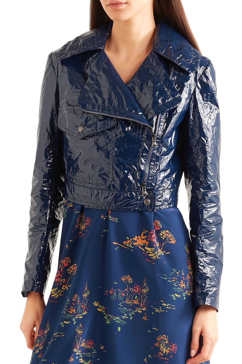 SIES MARJAN Annabelle cropped crinkled-vinyl biker jacket