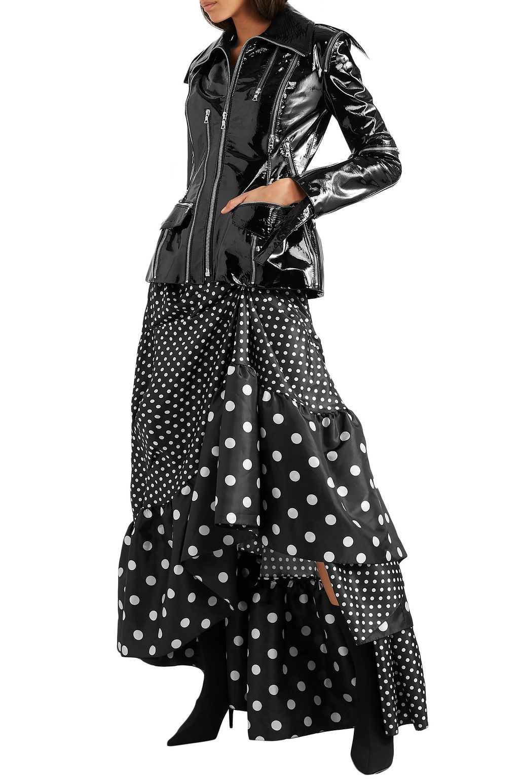 RICHARD QUINN Patent-leather peplum biker jacket