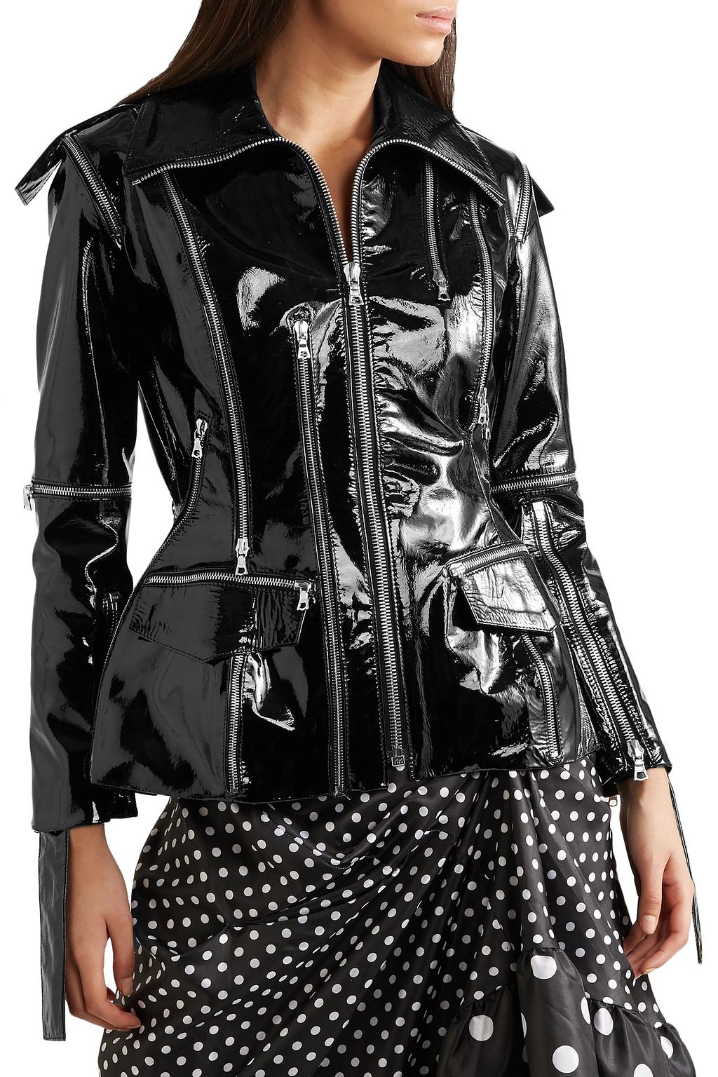 RICHARD QUINN Patent-leather peplum biker jacket