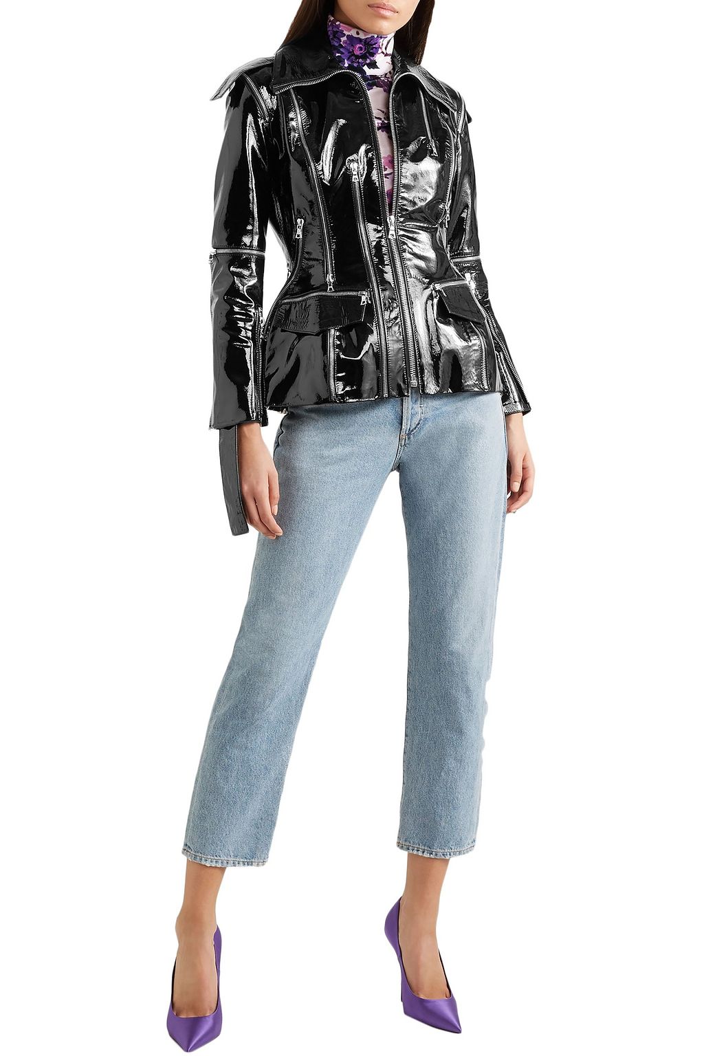 RICHARD QUINN Patent-leather peplum biker jacket