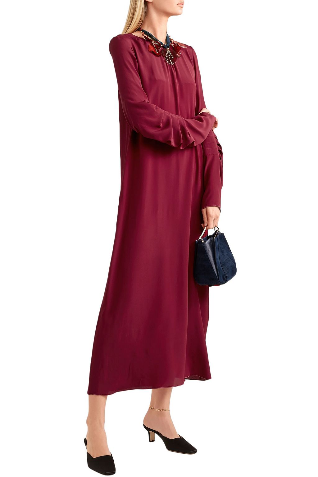 MARNI Gathered crepe de chine maxi dress