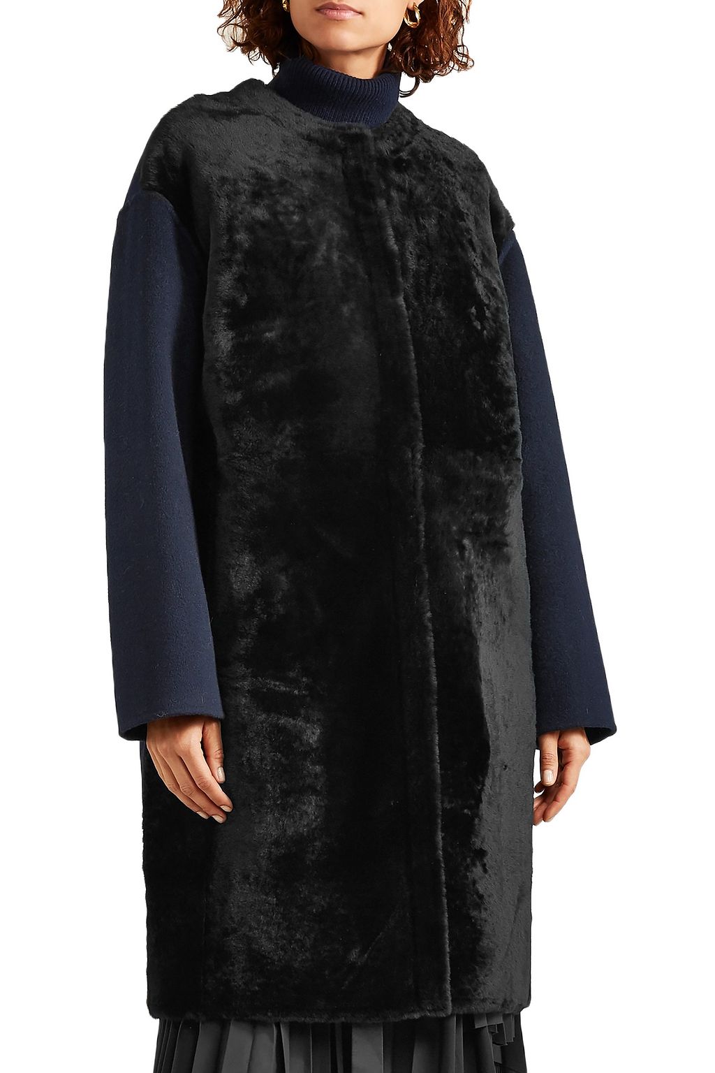 YVES SALOMON Paneled shearling and wool and cashmere-blend felt coat