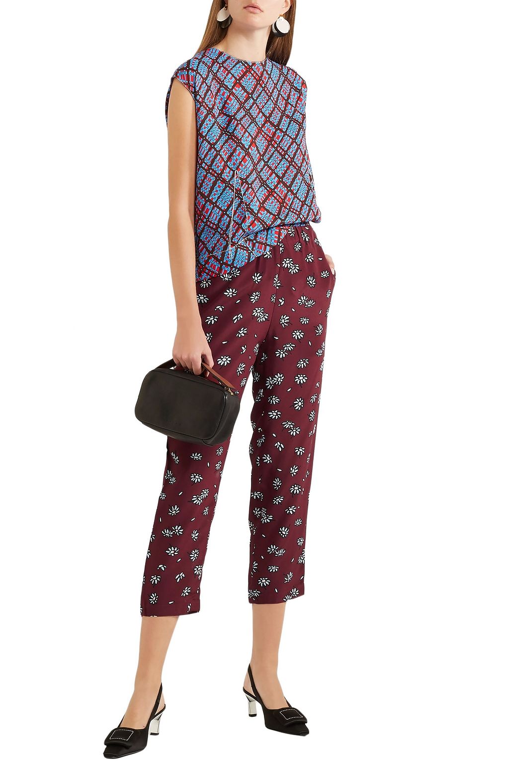 MARNI Cropped floral-print silk-crepe slim-leg pants