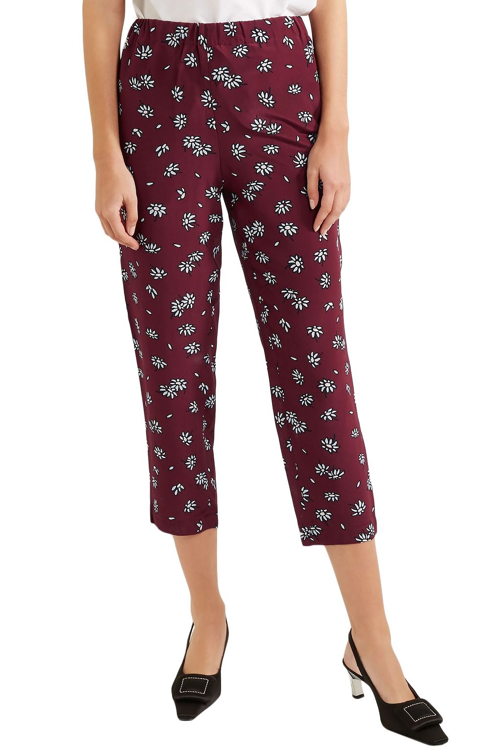 MARNI Cropped floral-print silk-crepe slim-leg pants