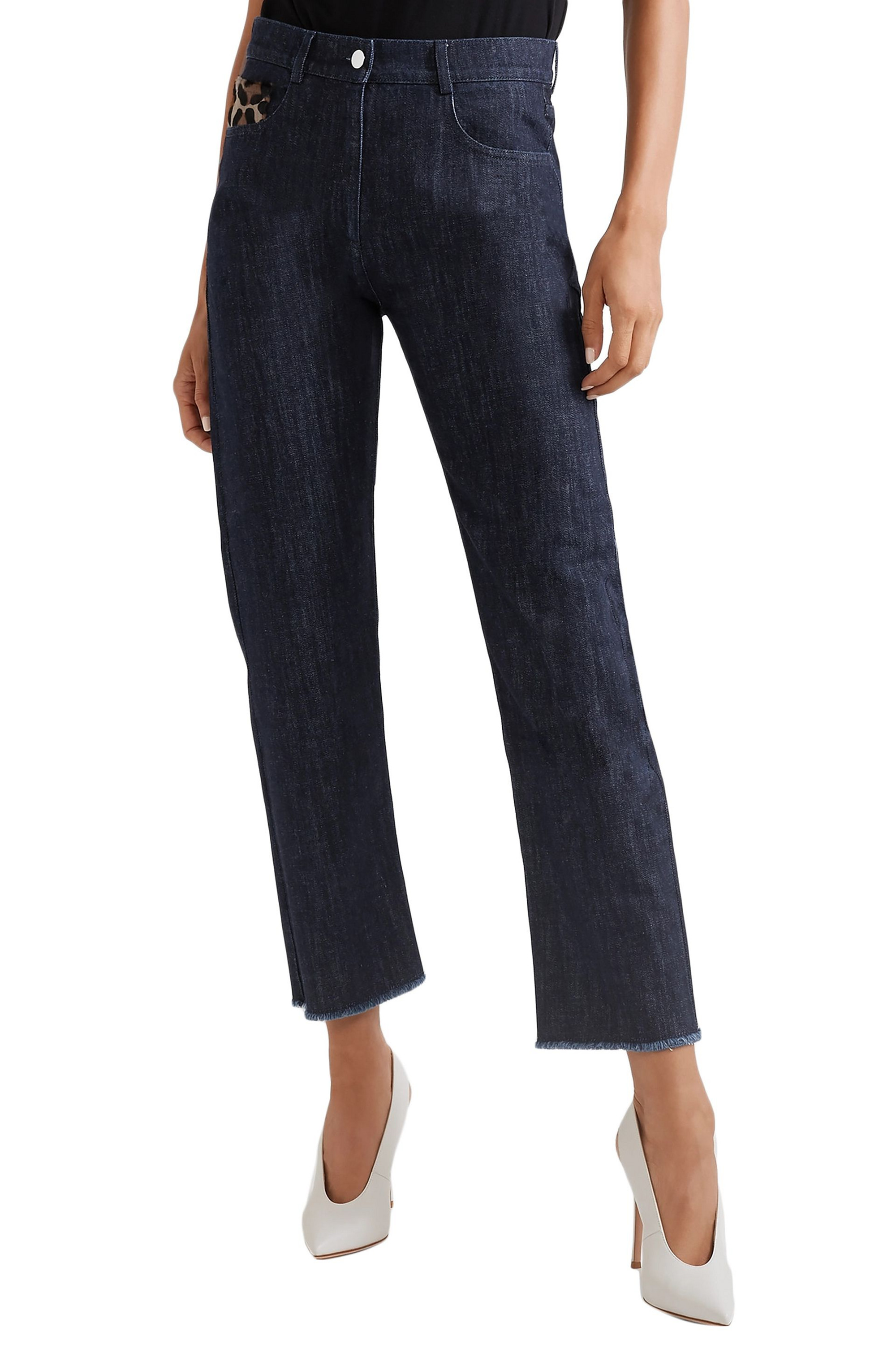 MICHAEL KORS COLLECTION Calf hair-trimmed high-rise straight-leg jeans