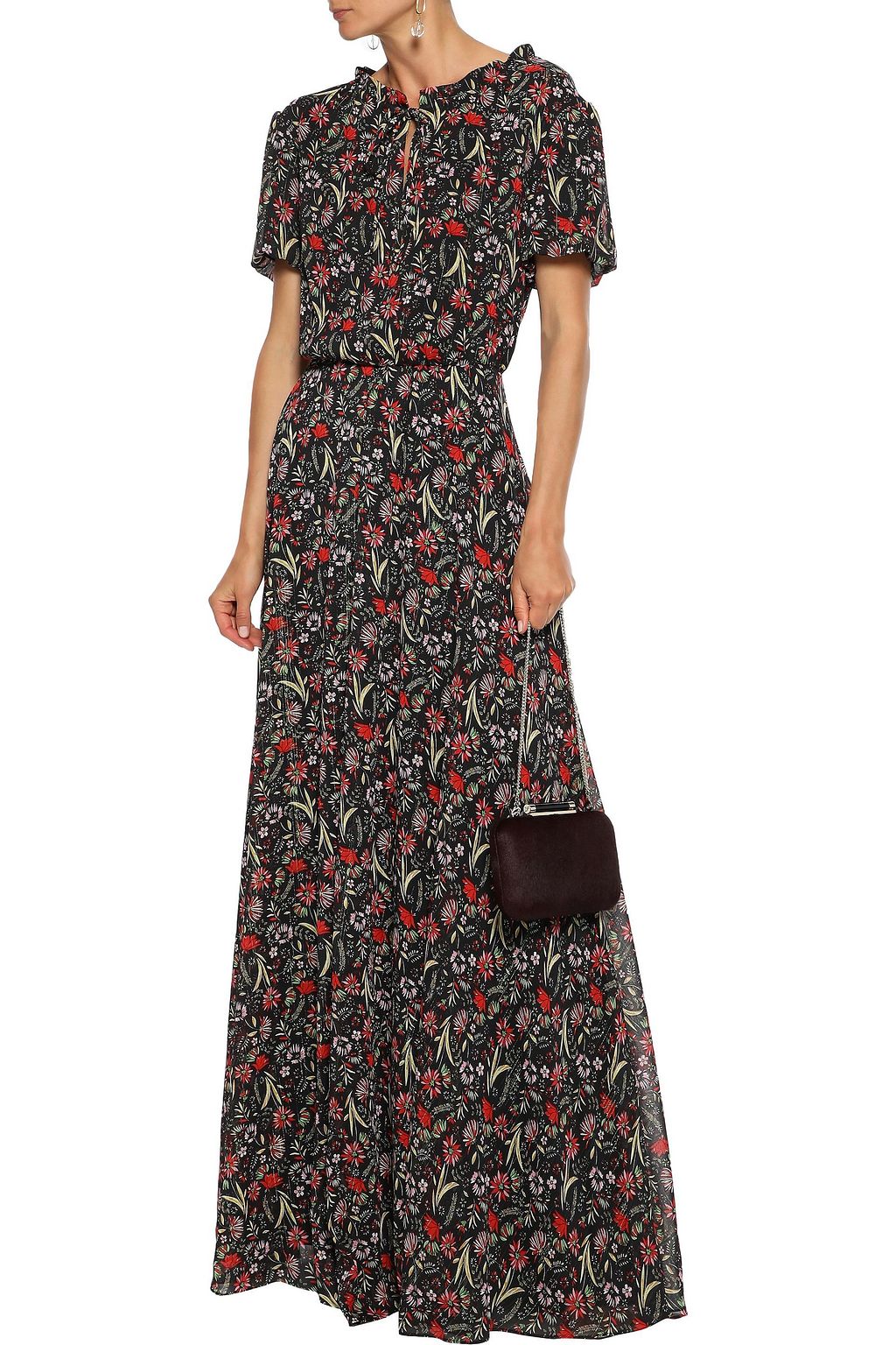 MIKAEL AGHAL Floral-print metallic georgette maxi dress
