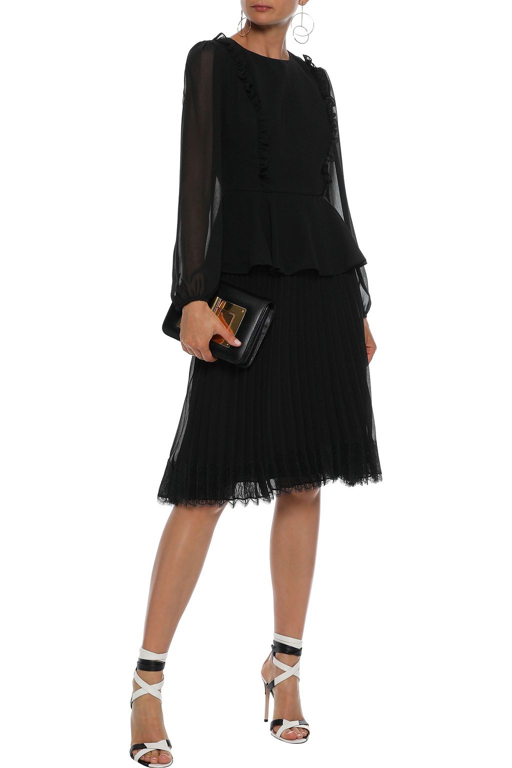 MIKAEL AGHAL Lace-trimmed pleated chiffon skirt