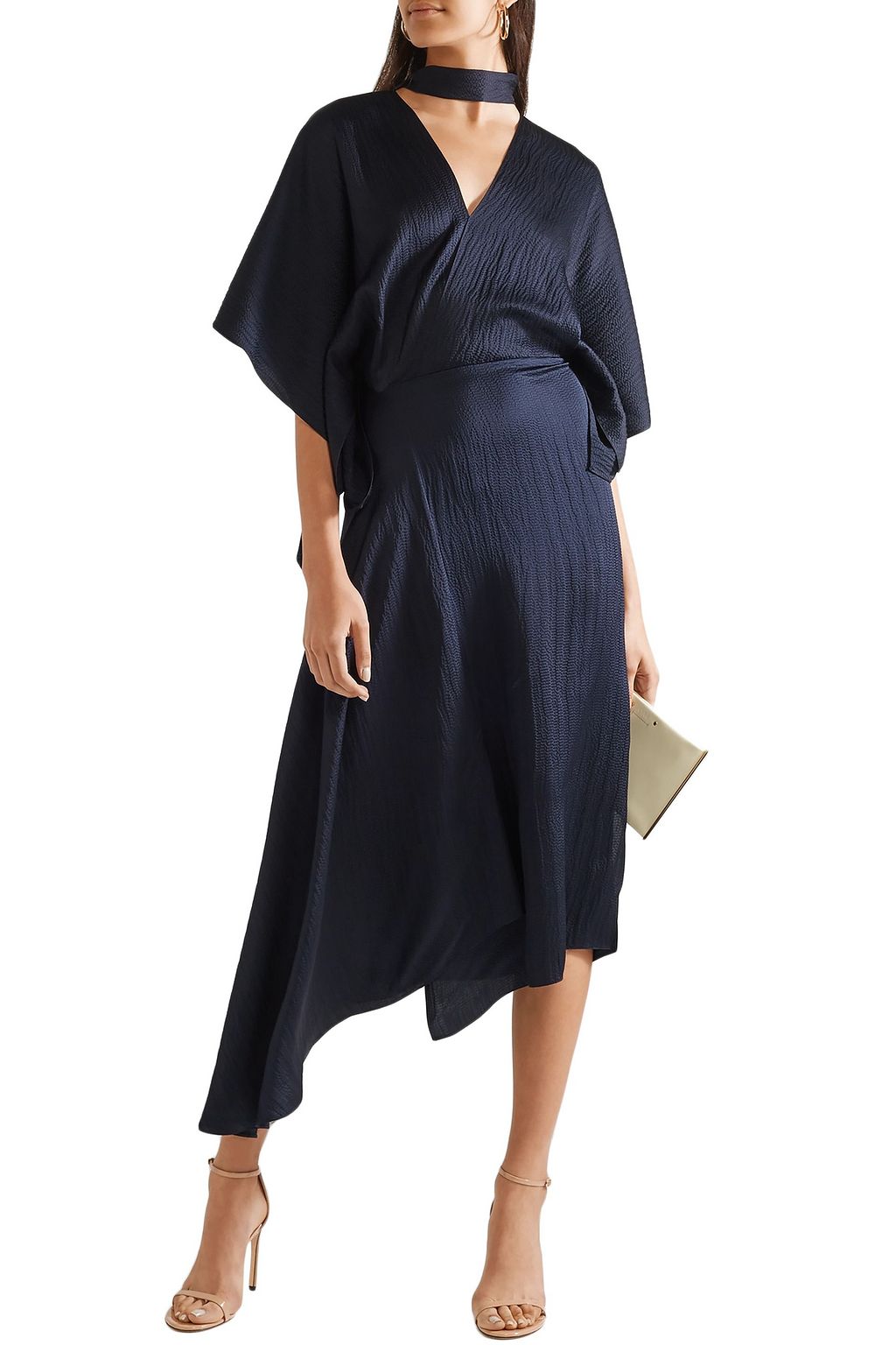 ROLAND MOURET Meyers wrap-effect asymmetric hammered silk-satin midi dress