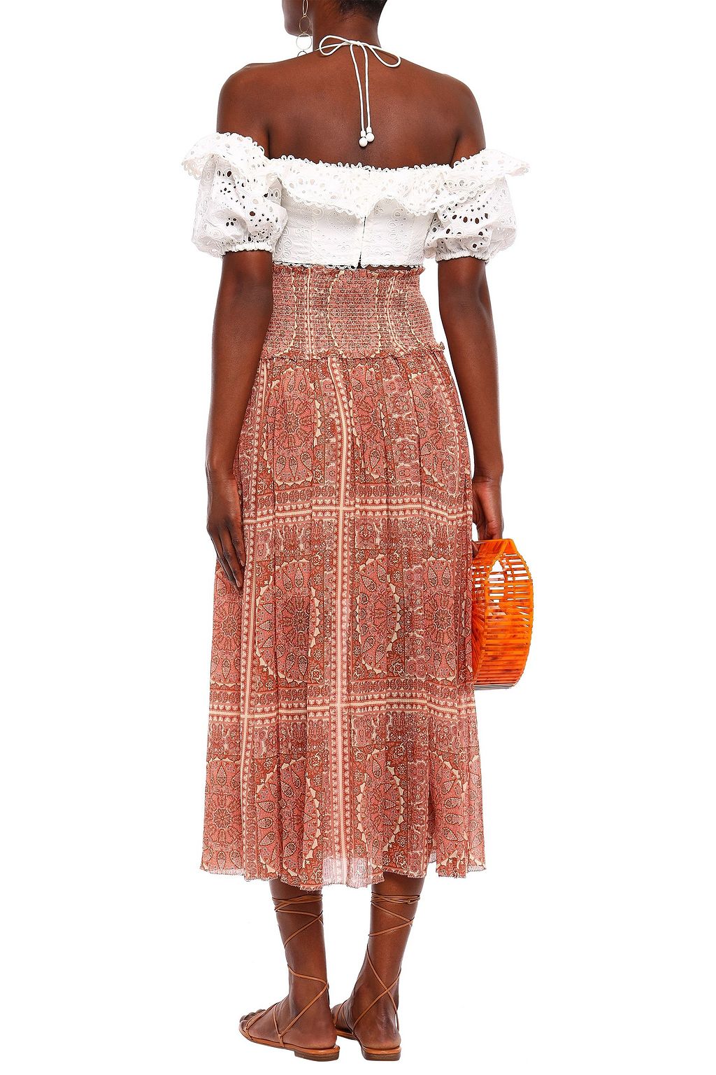 ZIMMERMANN Primrose shirred floral-print cotton and silk-blend midi skirt