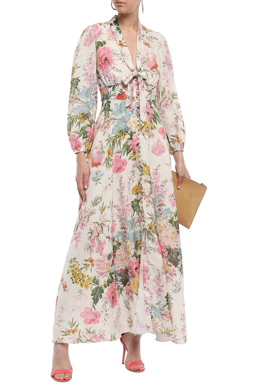 ZIMMERMANN Tieneck floralprint linen maxi dress THE