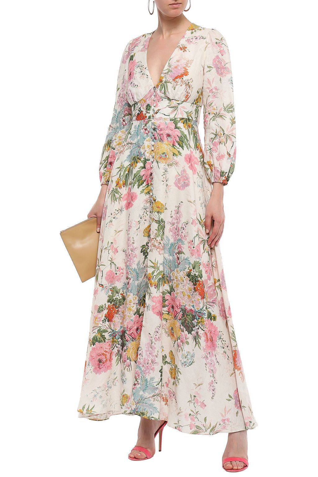 ZIMMERMANN Tieneck floralprint linen maxi dress THE