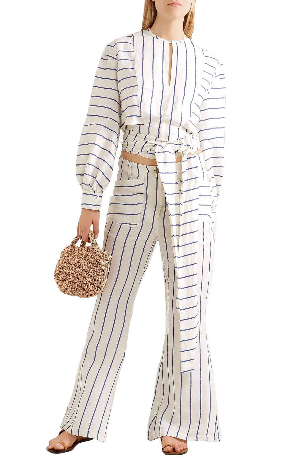 ROSIE ASSOULIN Striped linen flared pants