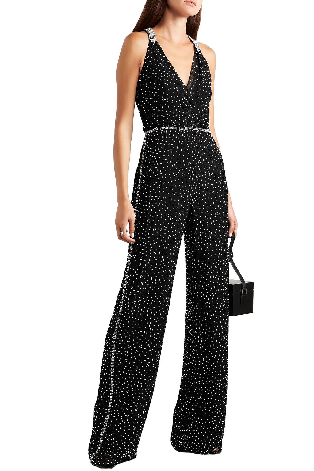 JENNY PACKHAM Cutout wrap-effect crystal-embellished silk-chiffon jumpsuit