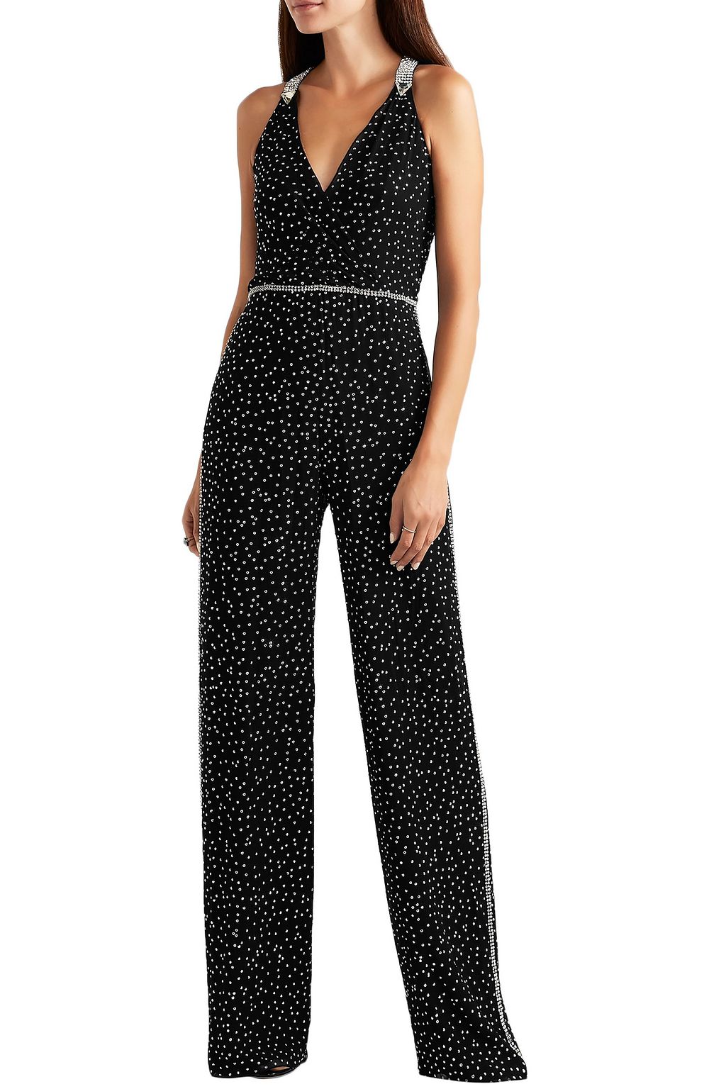 JENNY PACKHAM Cutout wrap-effect crystal-embellished silk-chiffon jumpsuit