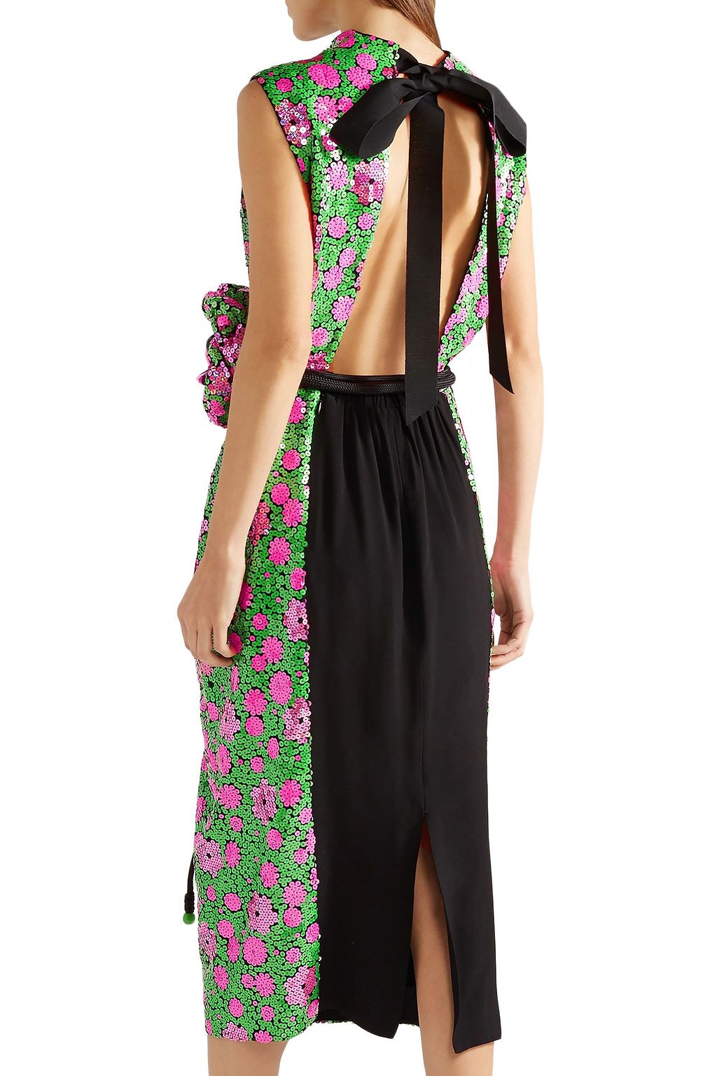 MARC JACOBS Open-back floral-appliquéd sequined crepe midi dress