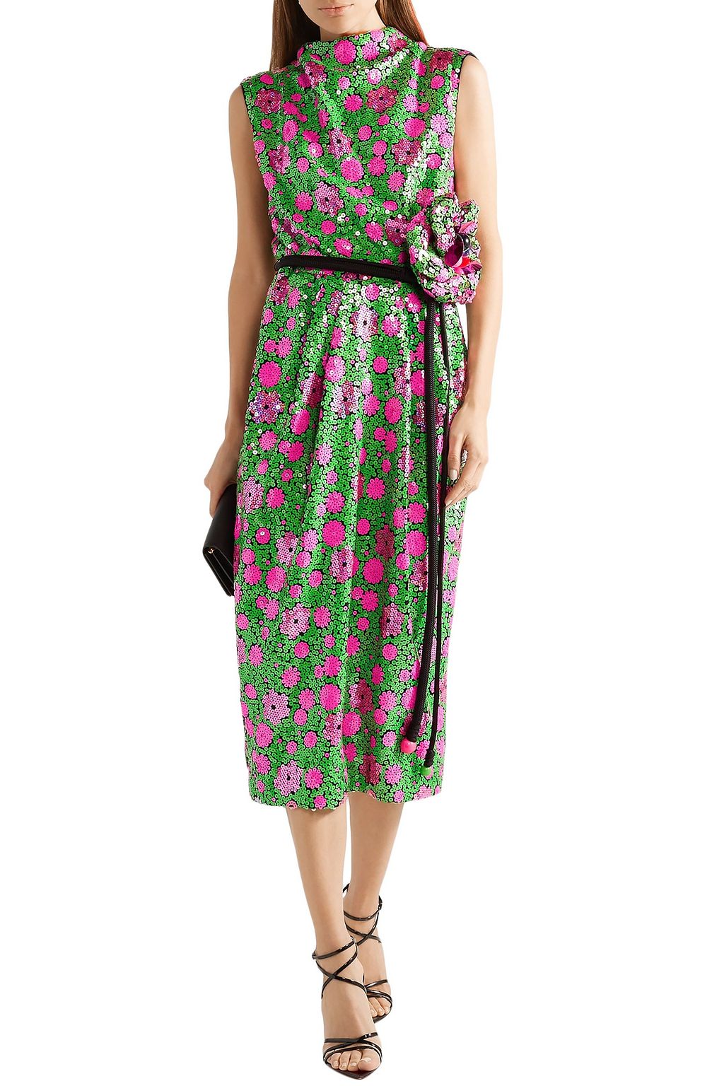 MARC JACOBS Open-back floral-appliquéd sequined crepe midi dress