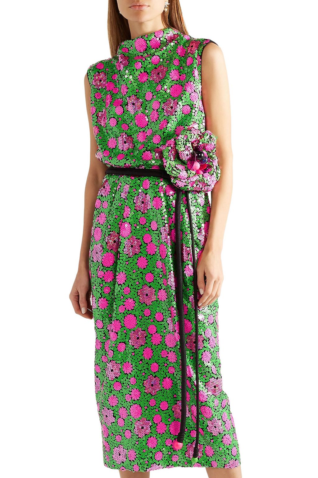 MARC JACOBS Open-back floral-appliquéd sequined crepe midi dress
