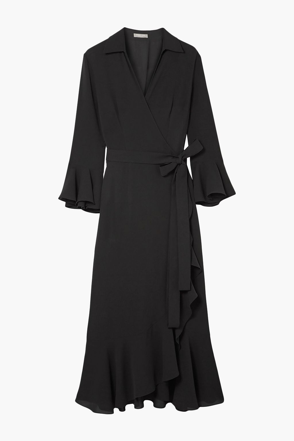 Black Ruffled silk-georgette wrap dress ...