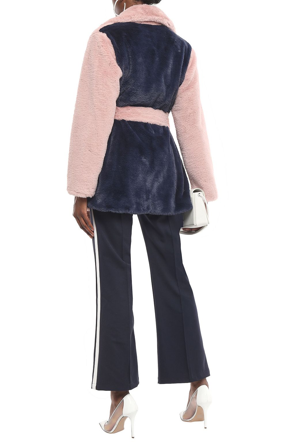 STAND Fausta double-breasted belted faux fur coat