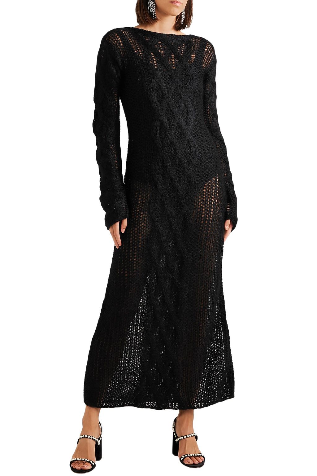 Black Cable-knit mohair-blend maxi dress | Sale up to 70% off | THE OUTNET | MIU MIU | THE OUTNET