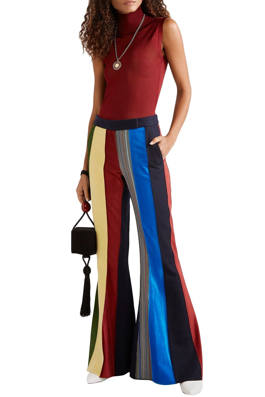 ROSIE ASSOULIN Paneled patchwork-effect wool flared pants