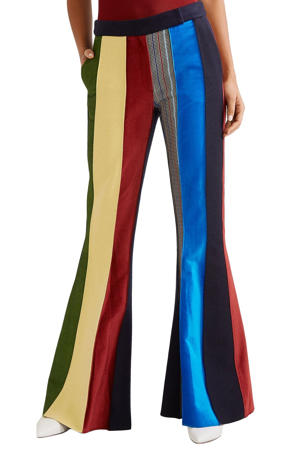 ROSIE ASSOULIN Paneled patchwork-effect wool flared pants
