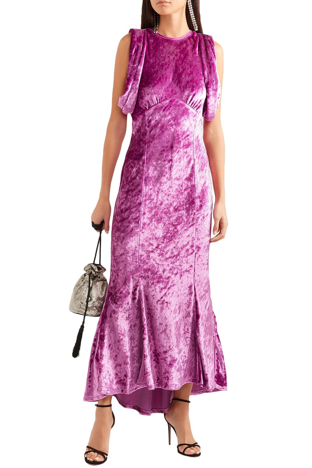 THE ATTICO Asymmetric draped crushed-velvet dress