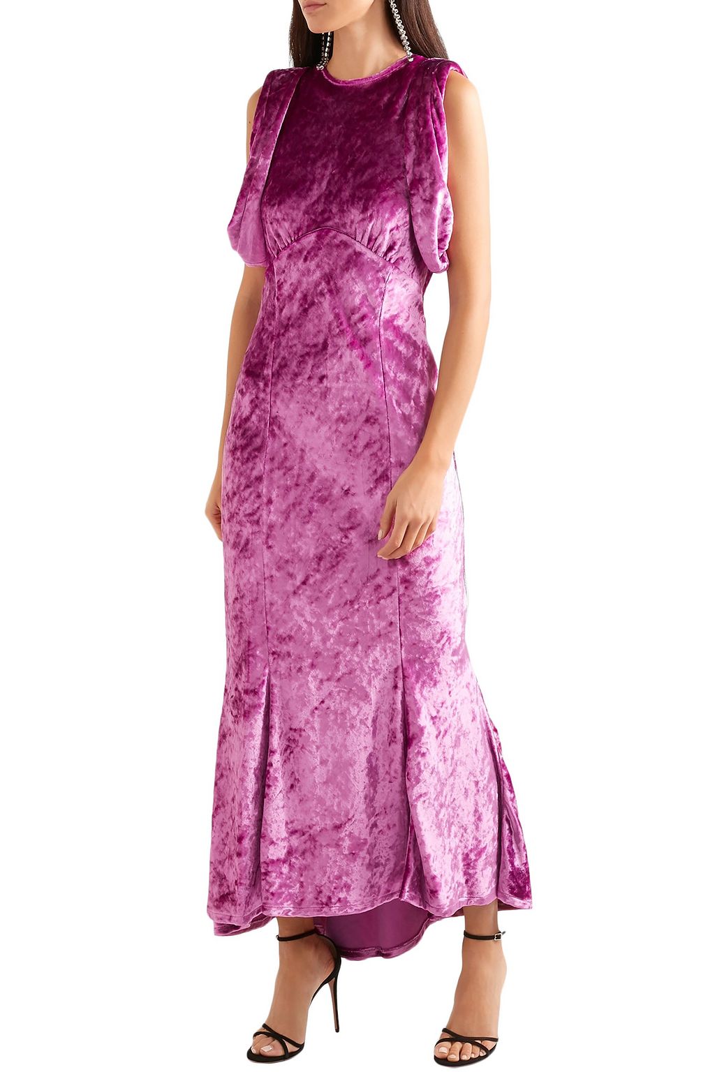 THE ATTICO Asymmetric draped crushed-velvet dress