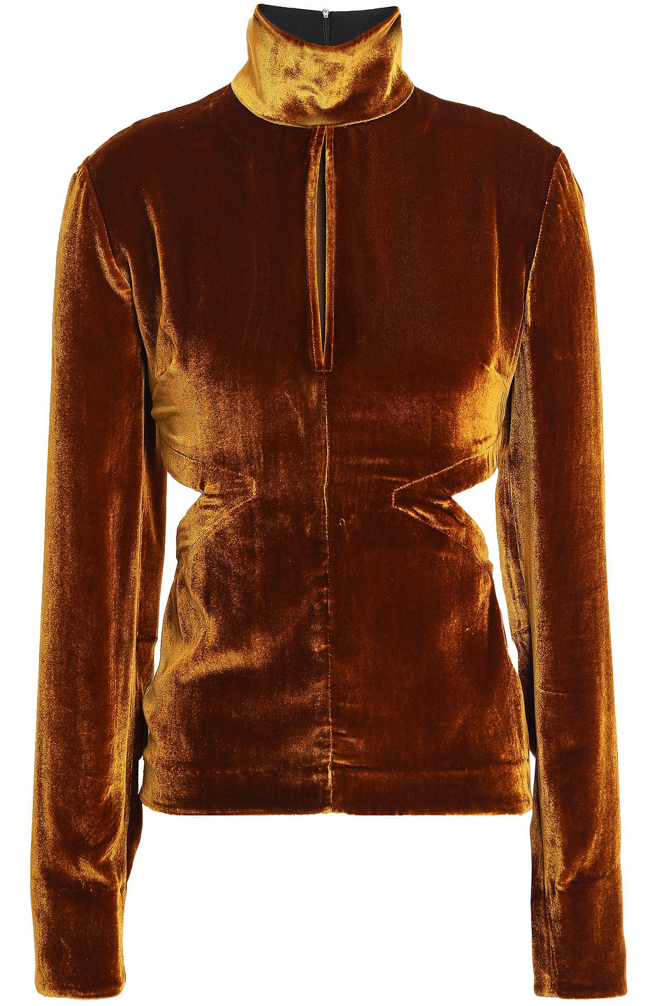 marques' almeida - cutout velvet turtleneck top - brown - m