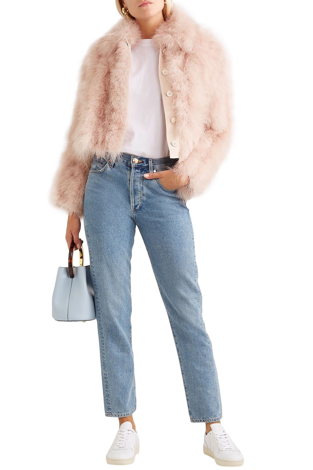 ADEAM Cropped feather jacket