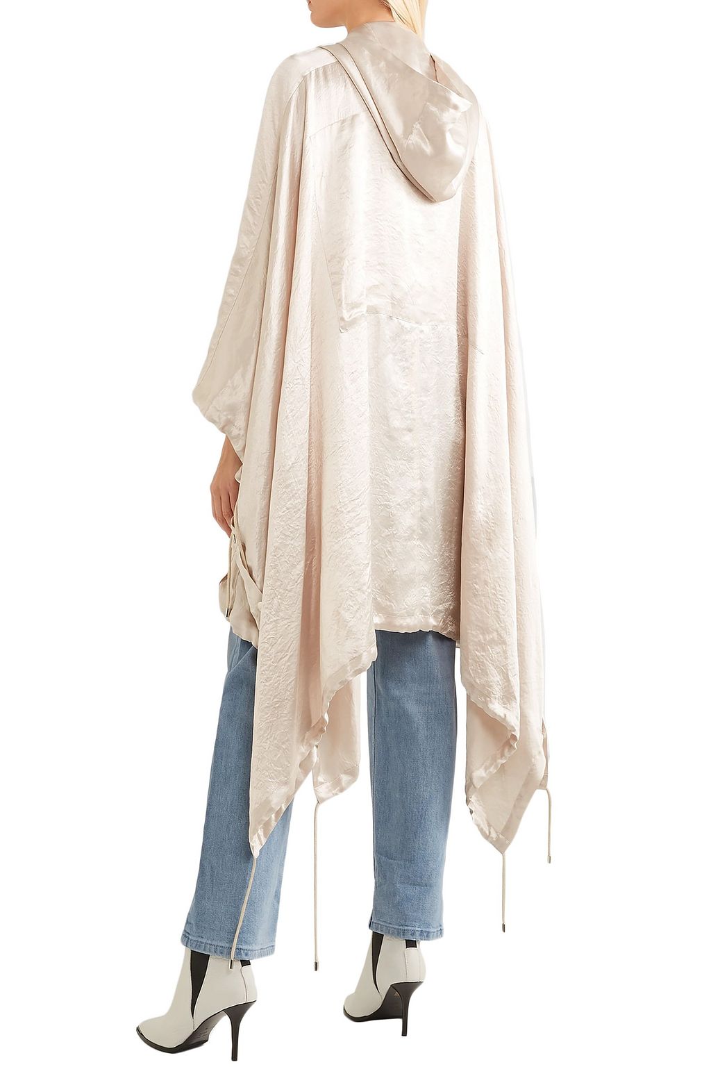 KOCHÉ Asymmetric hooded satin coat
