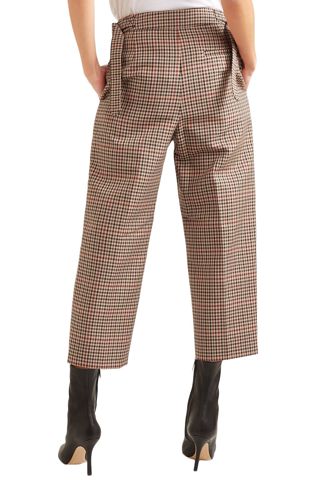 MONSE Cropped pleated checked wool-blend straight-leg pants