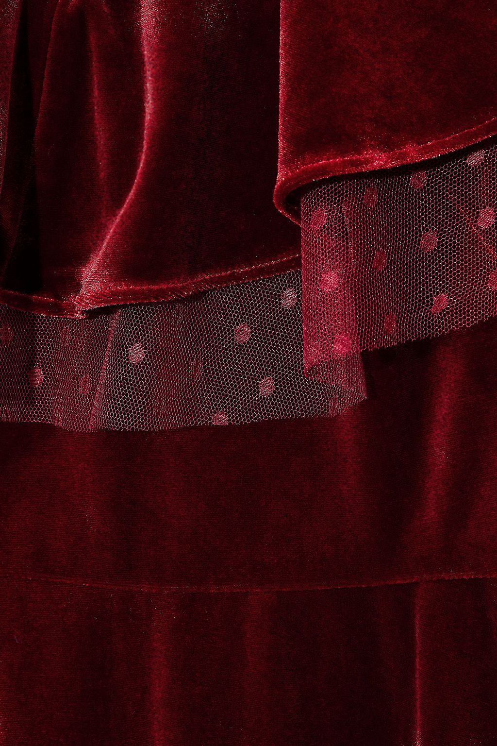 MIKAEL AGHAL Point d'esprit-trimmed ruffled velvet midi dress