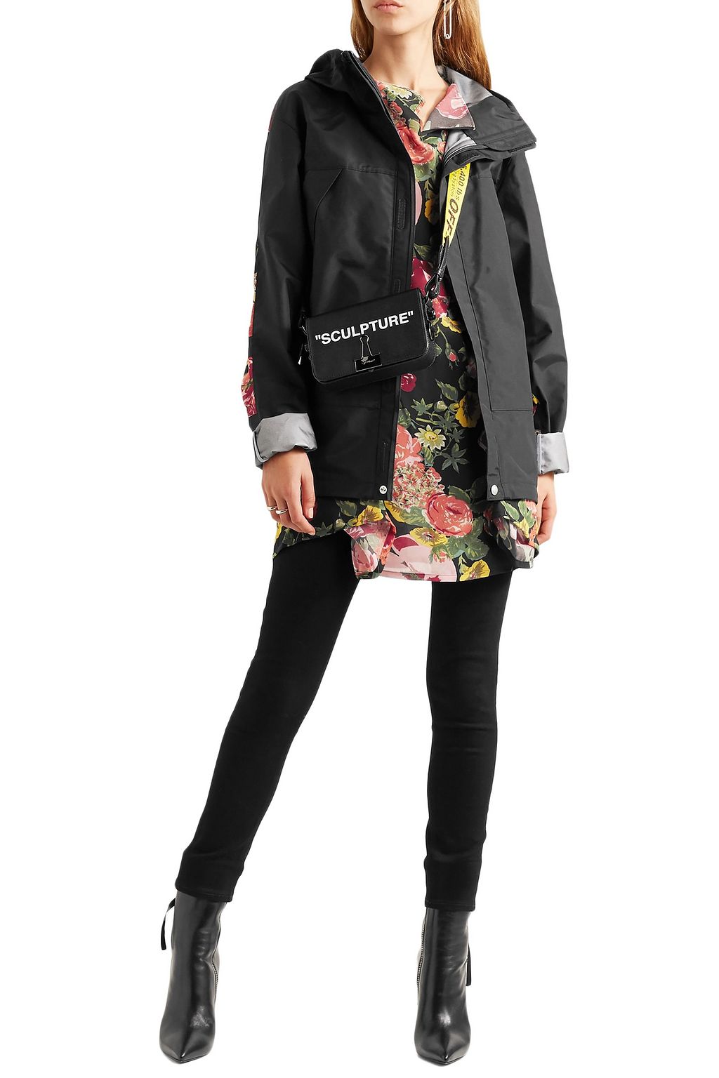 JUNYA WATANABE Hooded layered shell and floral-print georgette jacket