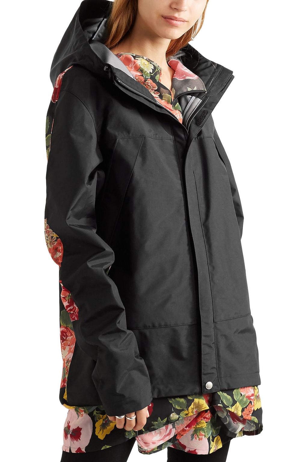 JUNYA WATANABE Hooded layered shell and floral-print georgette jacket