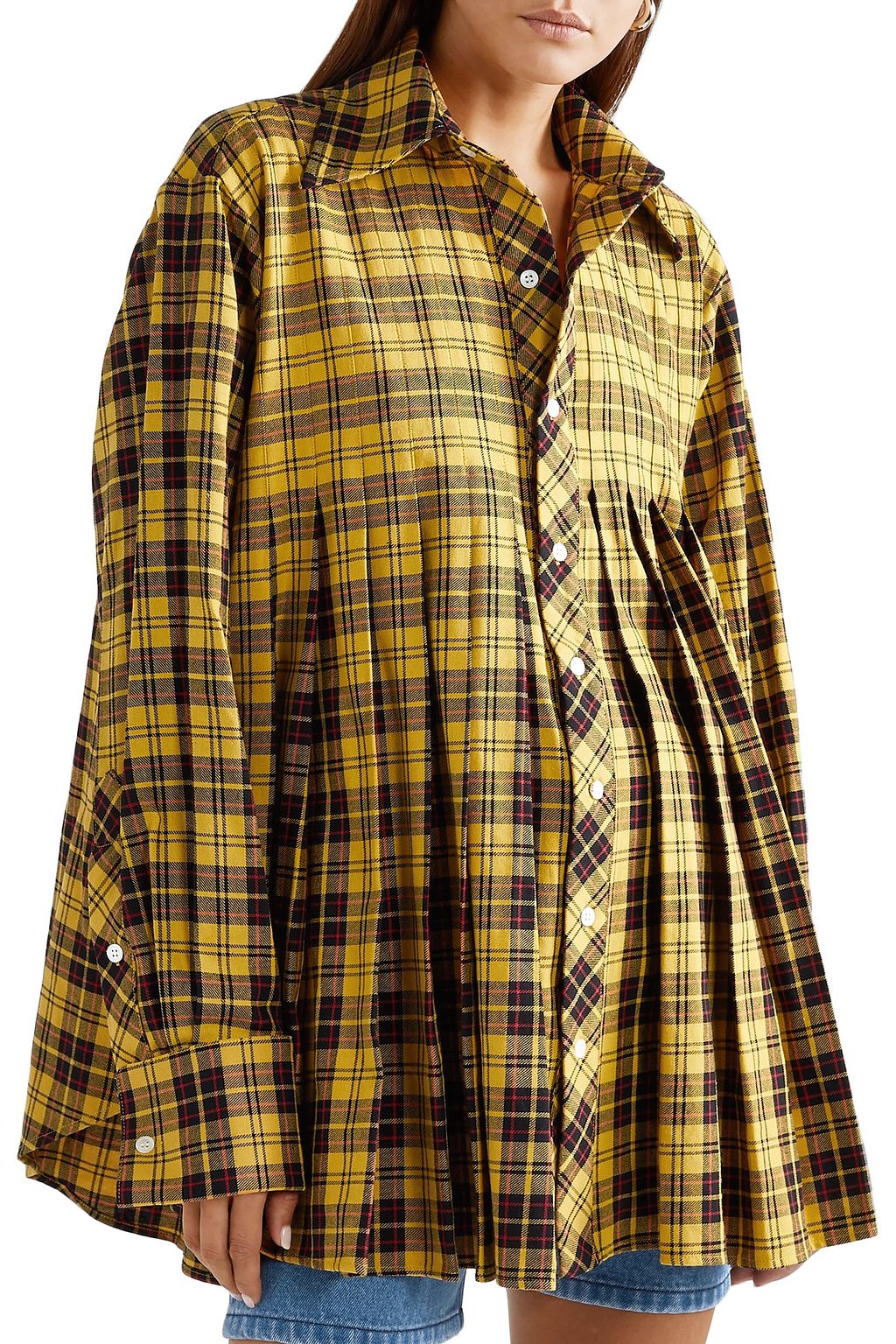 MATTHEW ADAMS DOLAN Oversized pleated checked cotton shirt