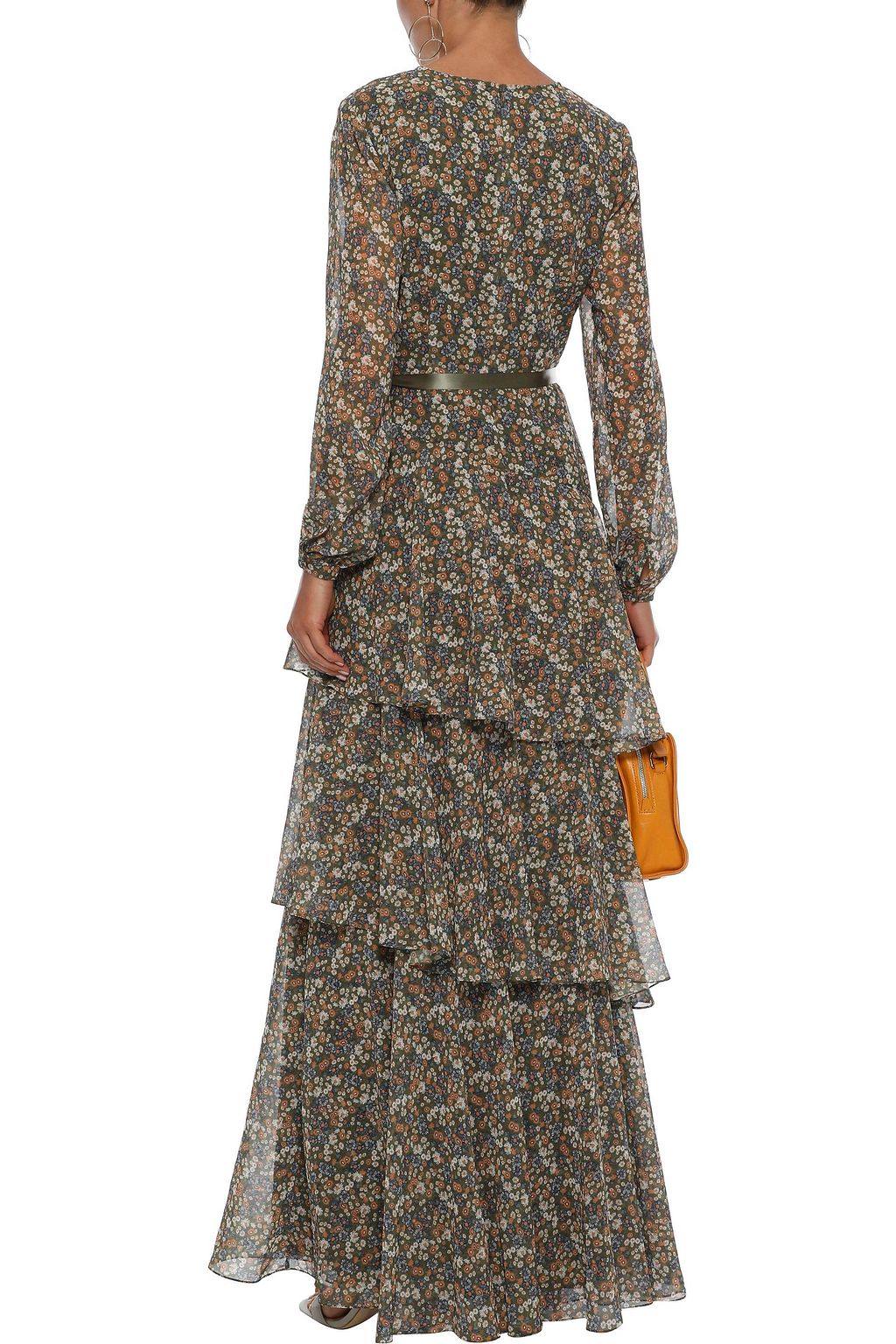 MIKAEL AGHAL Tiered satin-trimmed floral-print chiffon maxi dress