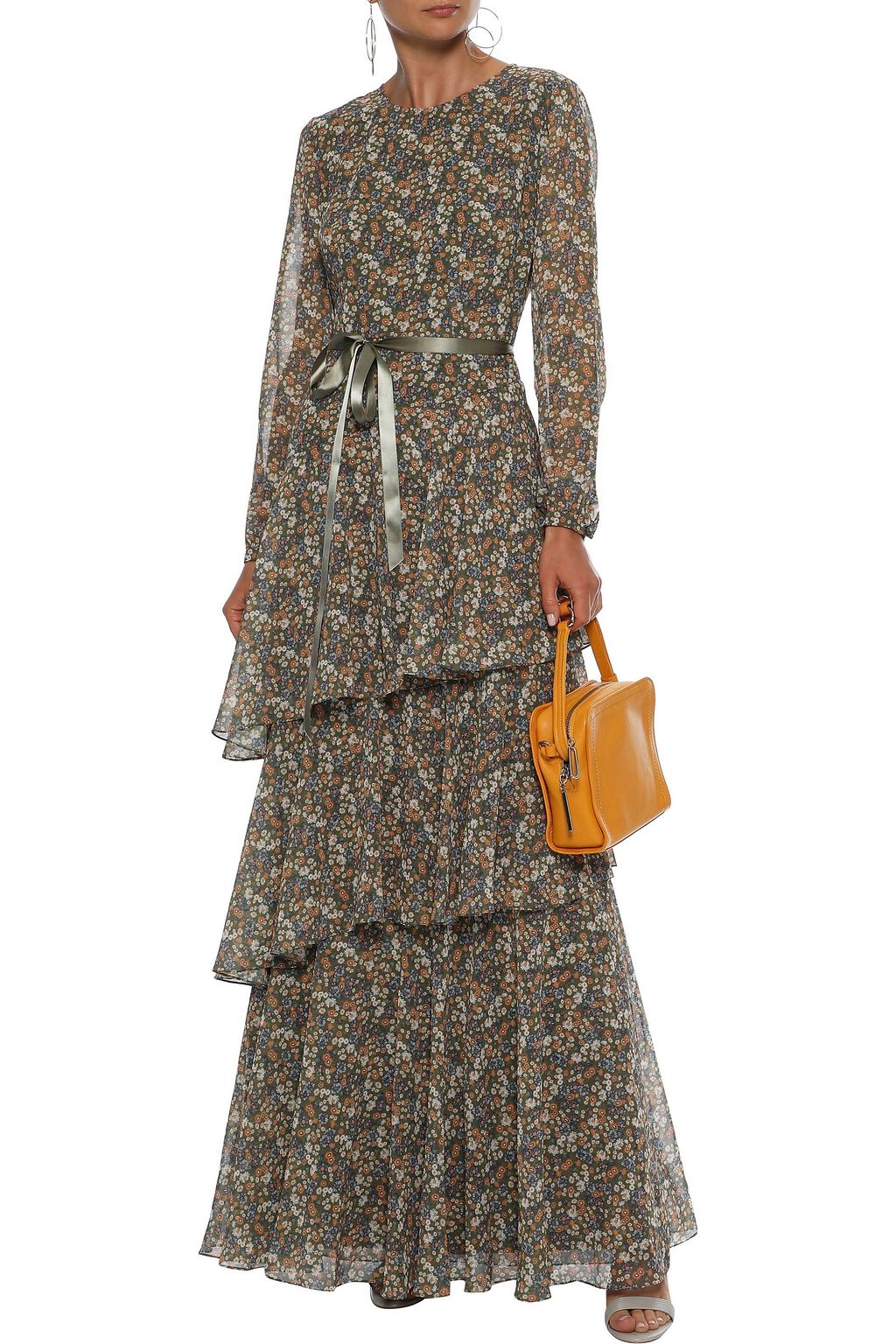 MIKAEL AGHAL Tiered satin-trimmed floral-print chiffon maxi dress
