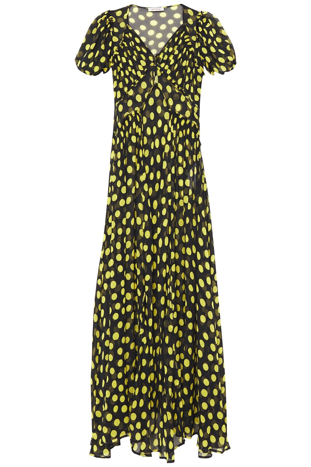 THE ATTICO Shirred polka dot silk chiffon maxi dress THE OUTNET