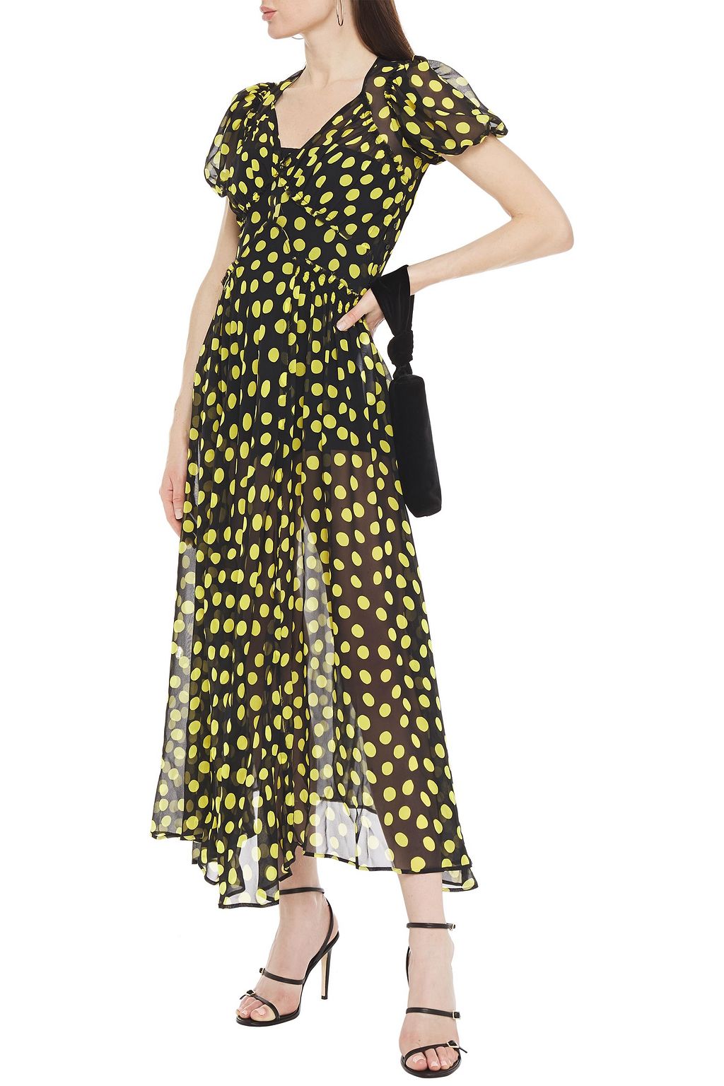 THE ATTICO Shirred polka-dot silk-chiffon maxi dress