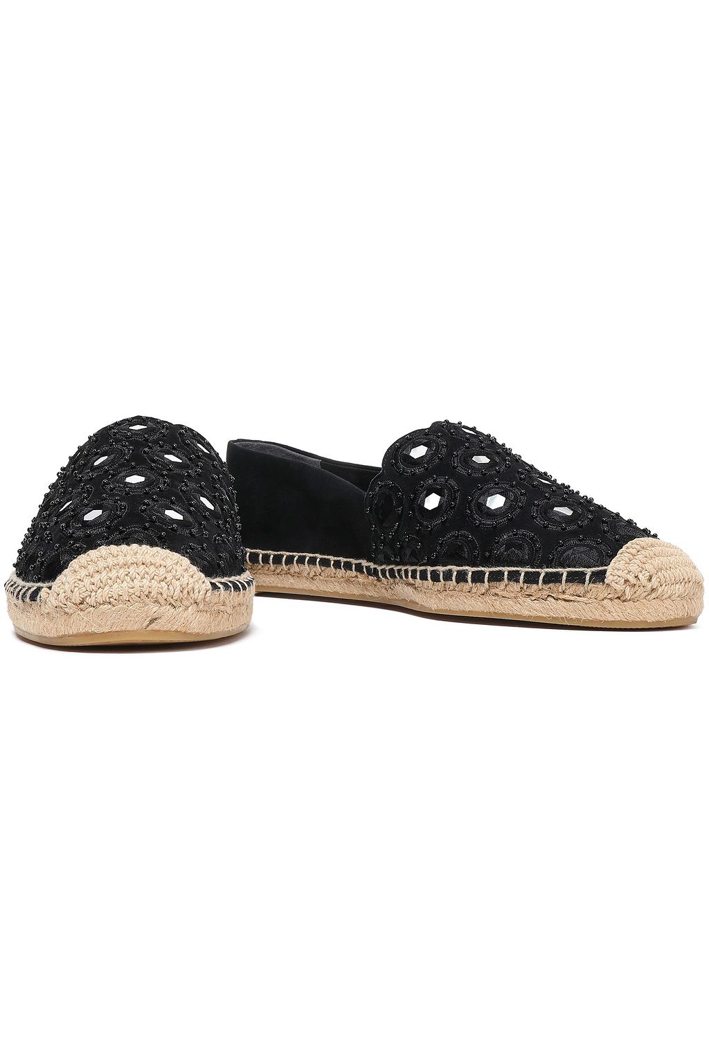 TORY BURCH Embellished suede espadrilles