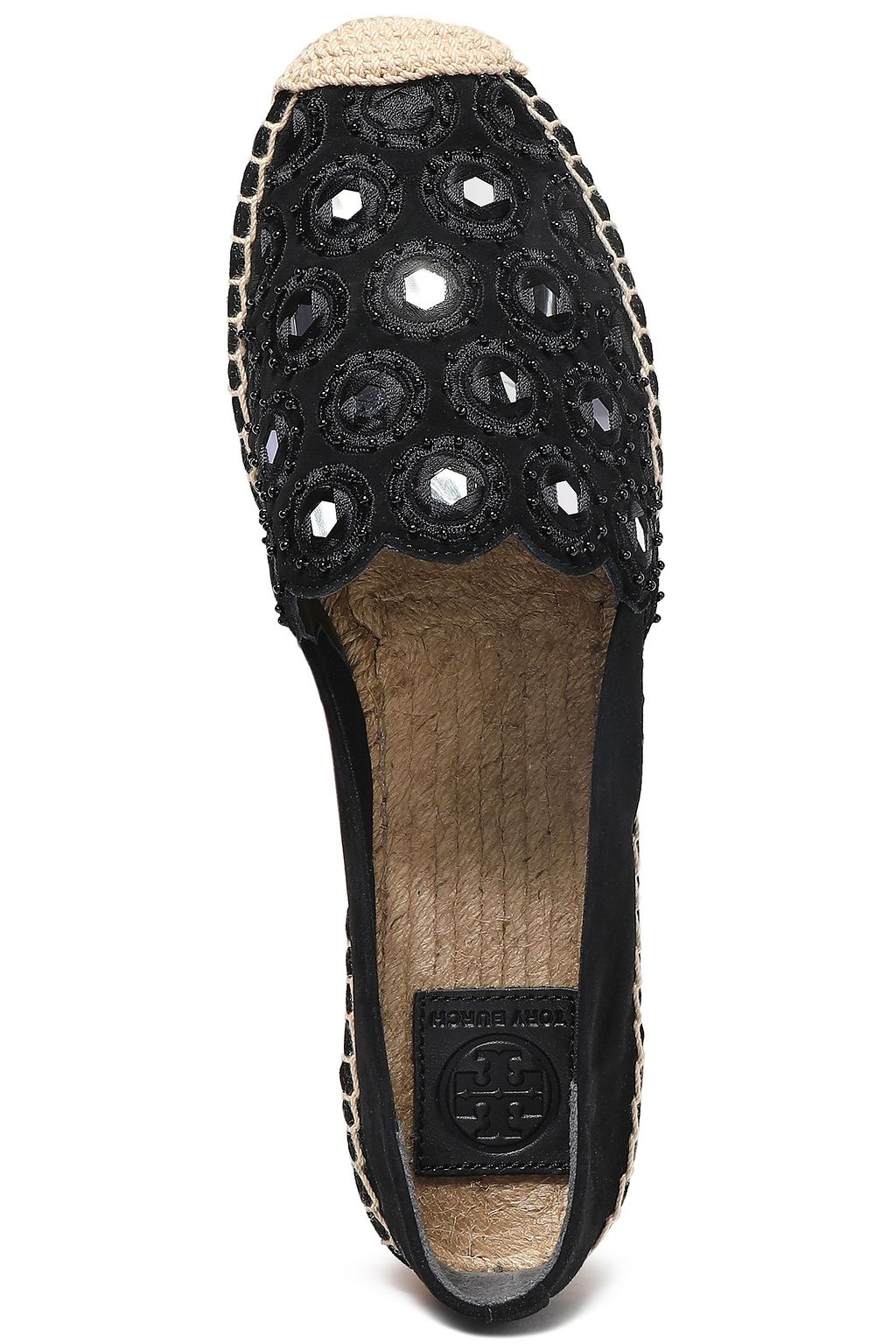 TORY BURCH Embellished suede espadrilles