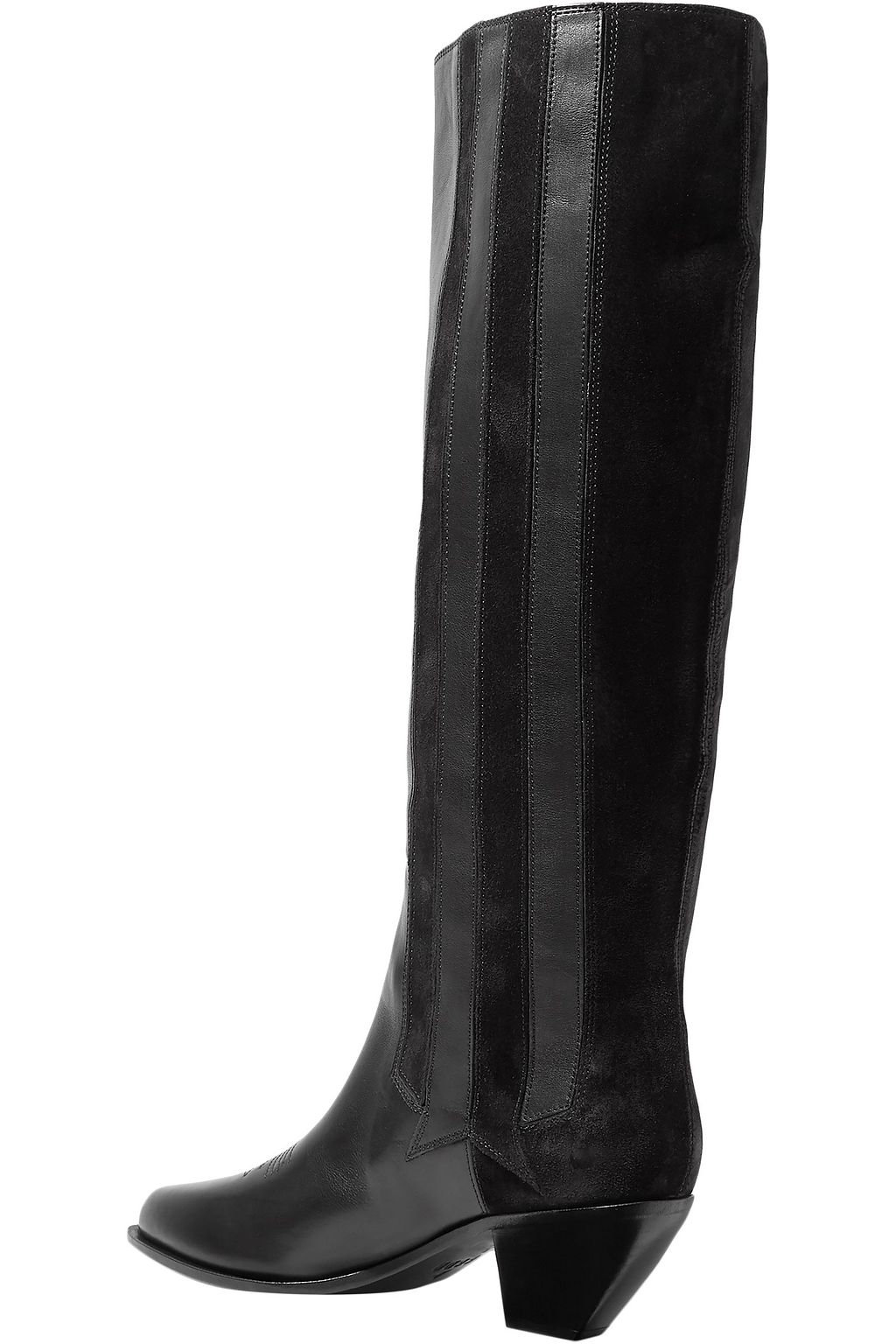 GOLDEN GOOSE Nebbia paneled suede and embroidered leather knee boots