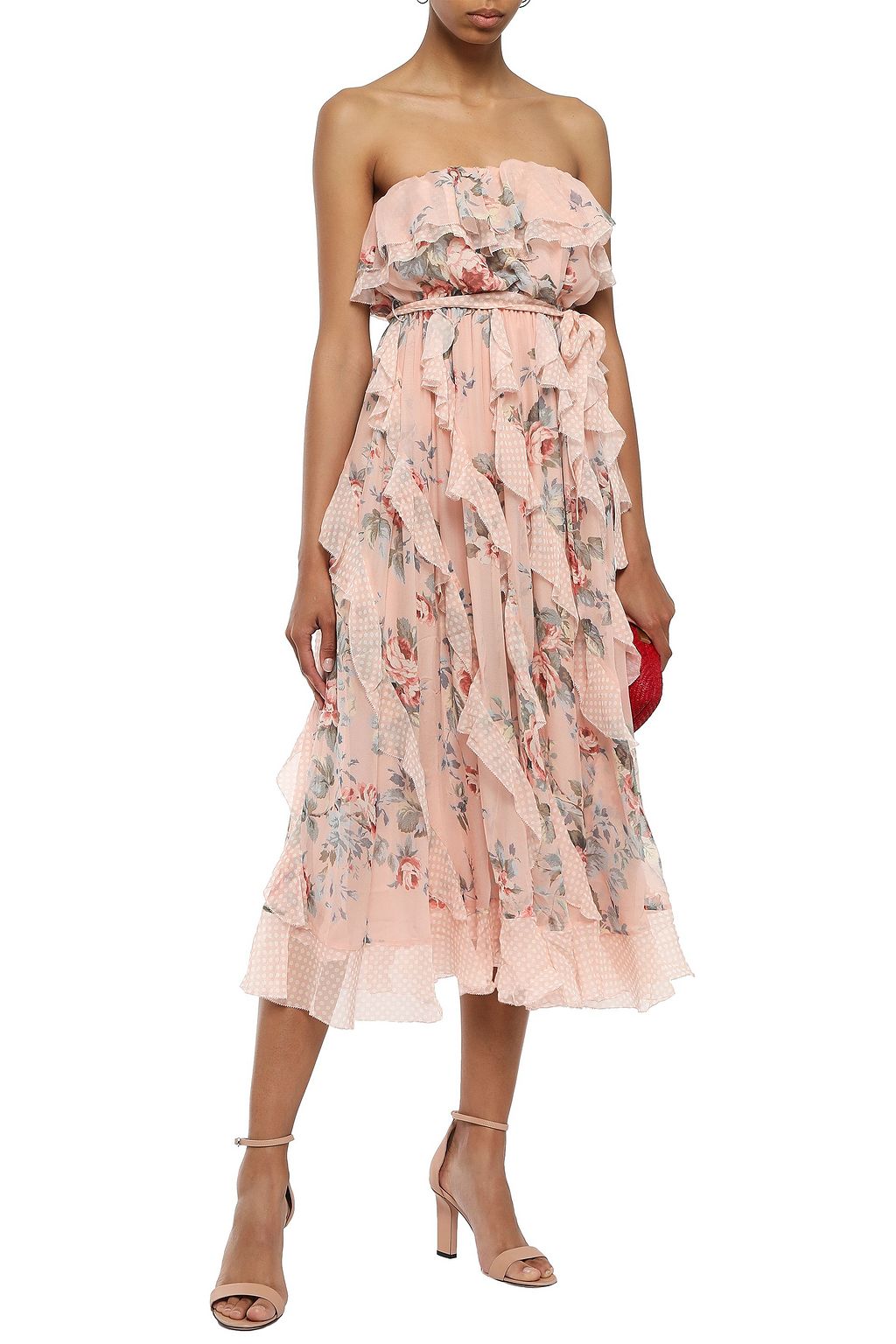 ZIMMERMANN Bowie Waterfall strapless printed silk-georgette midi dress