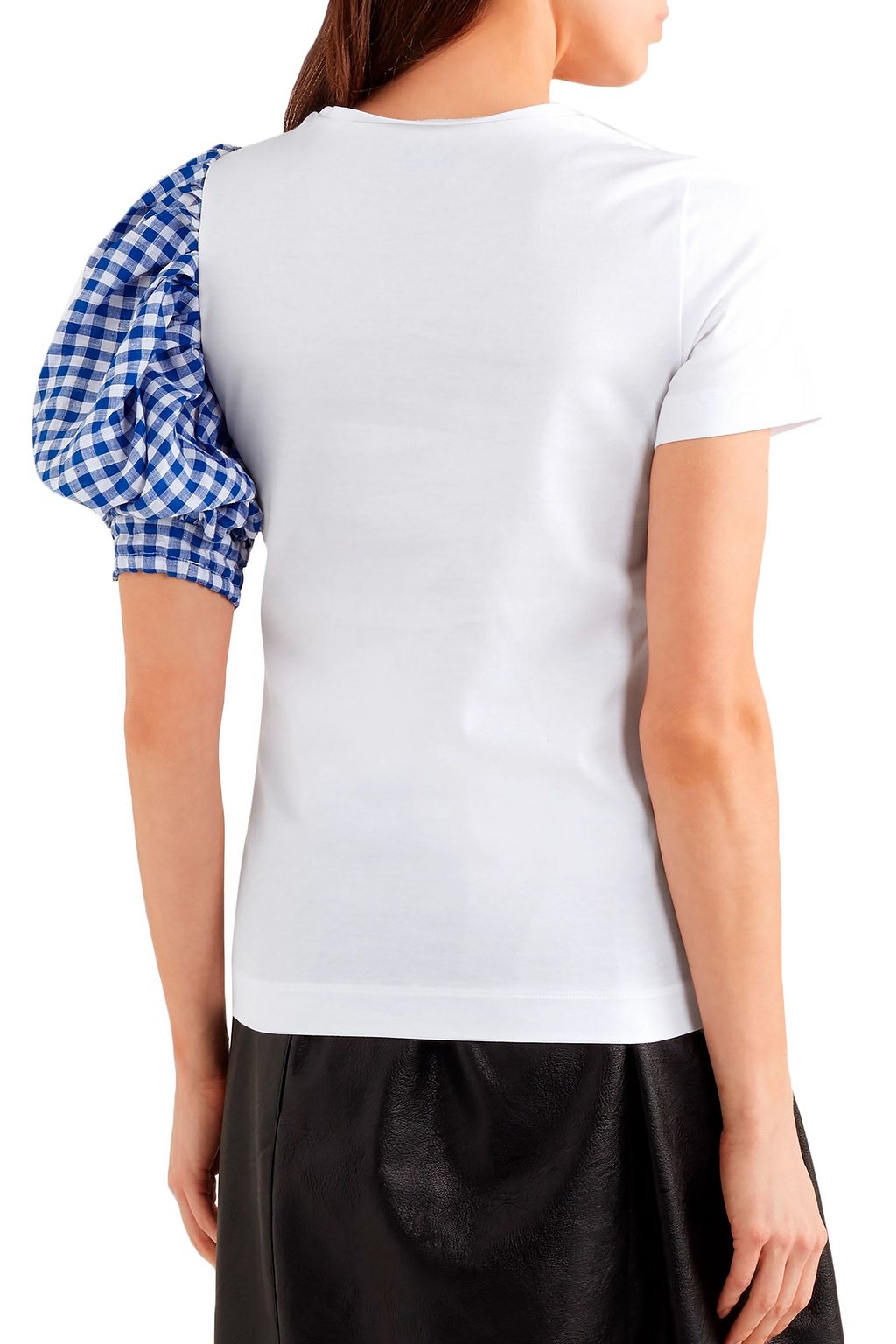 FACETASM Gingham linen-paneled cotton-jersey T-shirt